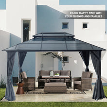 Load image into Gallery viewer, 10&#39;x13&#39; Hardtop Gazebo, Outdoor Polycarbonate Double Roof Canopy, Aluminum Frame Permanent Pavilion with Curtains and Netting, Sunshade for Garden, Patio, Lawns
