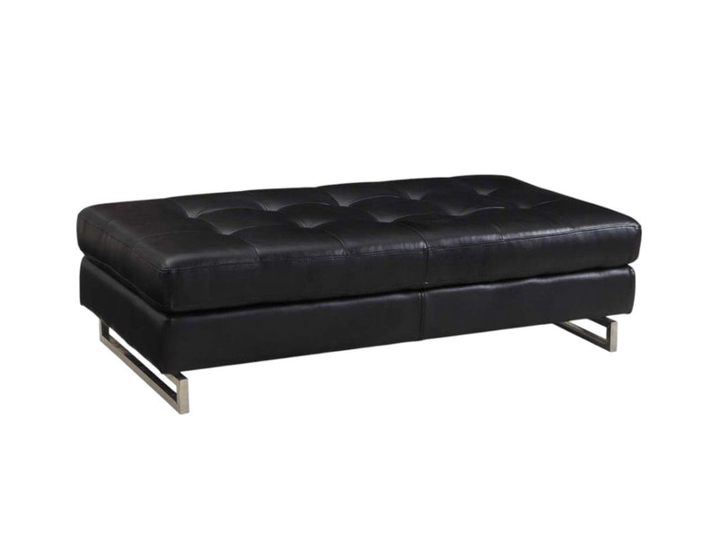 Faux Leather Ottoman - Black / Silver
