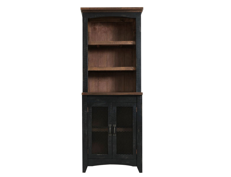 72" Distressed Wood Dining Hutch With Two Doors - Black And Natural