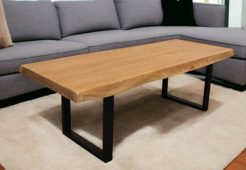 70" Solid Wood And Iron Live Edge Coffee Table - Natural And Black