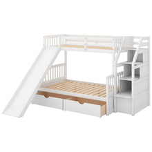 Load image into Gallery viewer, Bunk Bed With Storage Staircase, Slide, Desk, Drawers, And Shelves
