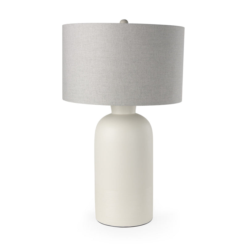 33" Ceramic Round Bedside Lamp With Gray Drum Shade - Cream