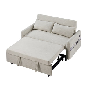 55.1" Pull Out Sleep Sofa Bed Loveseats Sofa Couch with Adjsutable Backrest, Storage Pockets, 2 Soft Pillows, USB Ports for Living Room, Bedroom, Apartment, Office, Beige (Old SKU WF307821AAA)