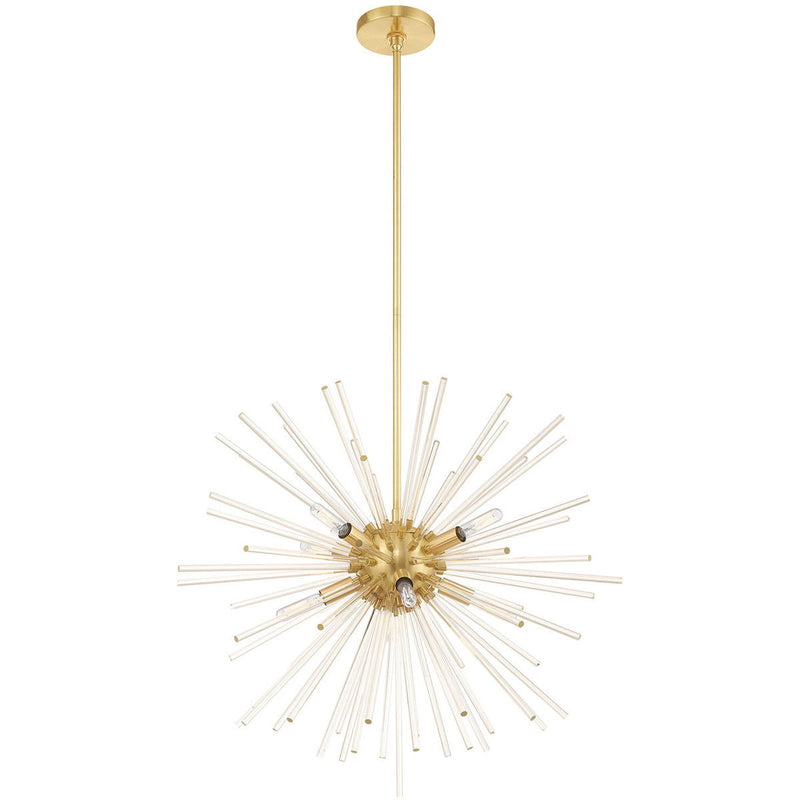 30" Eight Light Dimmable Chandelier With Shades - Brass