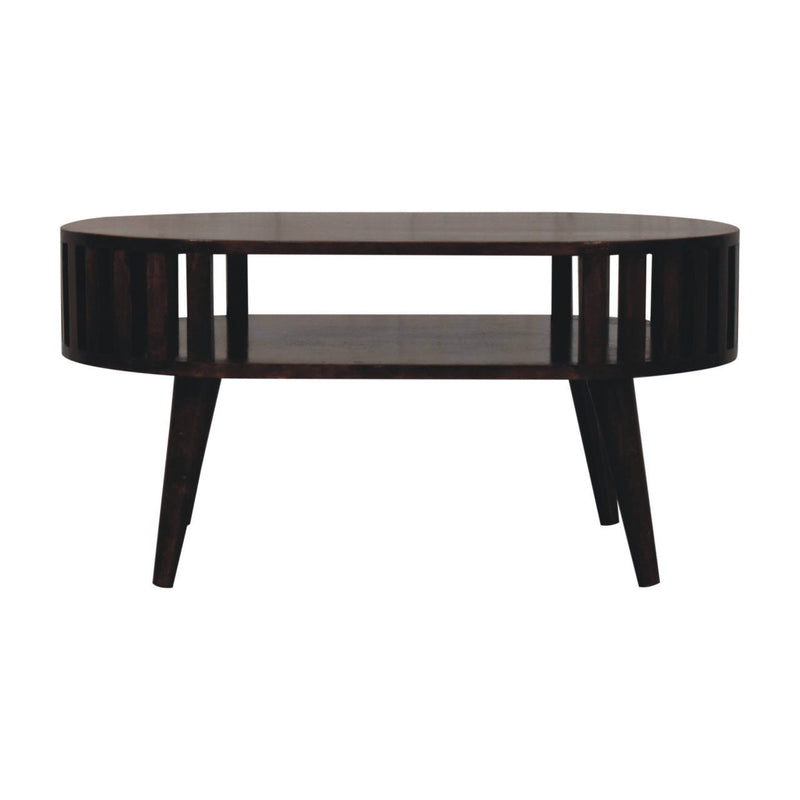 Solid Wood Oval Coffee Table With Shelf - Walnut