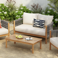 Load image into Gallery viewer, 2 Pieces Outdoor Acacia Furniture Set, Woven Rope Outdoor Patio Loveseat, 2 Seat Deep Seating Group With Cushions And Coffee Table For Porch - Teak / Gray / Beige
