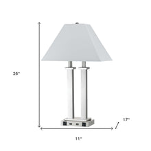 Load image into Gallery viewer, Metal Two Light Desk USB Table Lamp With White Novelty Shade - Nickel
