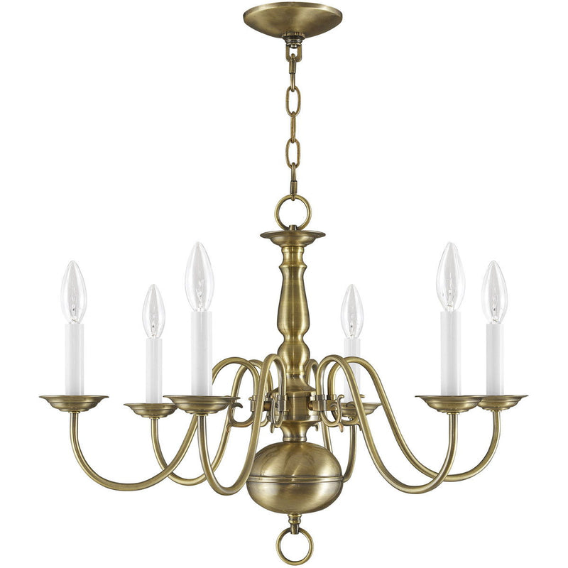 18" Six Light Dimmable Chandelier With Shades - Antiqued Brass