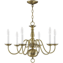 Load image into Gallery viewer, 18" Six Light Dimmable Chandelier With Shades - Antiqued Brass
