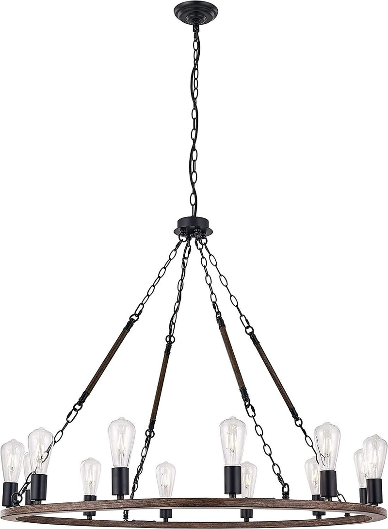 Candle Style Twelve Light Metal Dimmable Chandelier - Brown / Black