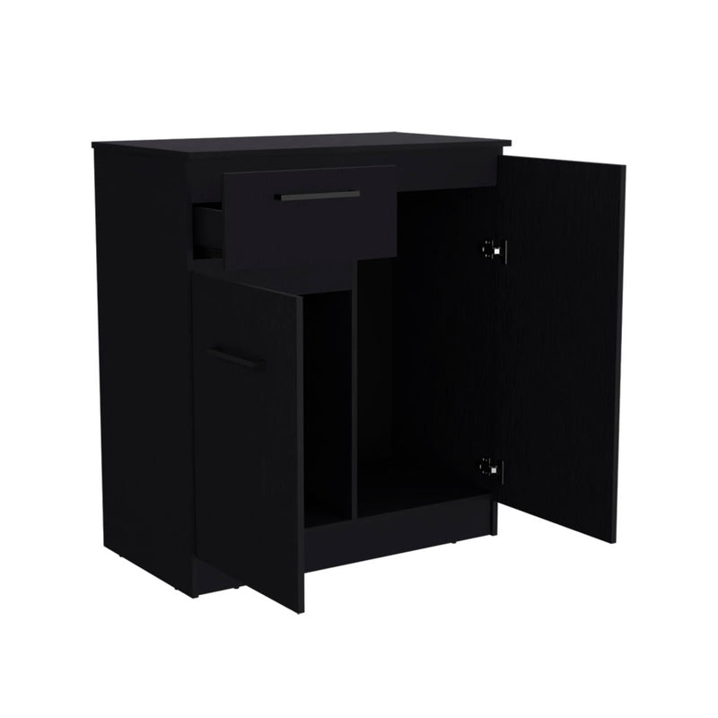 37" Wood Accent Cabinet With Two Doors And One Drawer - Black