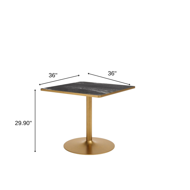 Faux Marble Steel Pedestal Base Square Dining Table - Black / Gold