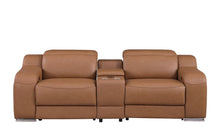 Load image into Gallery viewer, Italian Leather Power Reclining Loveseat With Storage (633759) - Cognac / Silver
