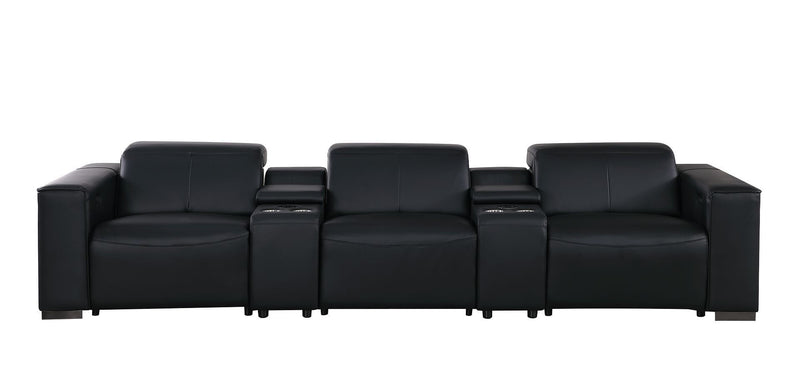 Top Grain Leather Reclining USB Sofa Storage - Black