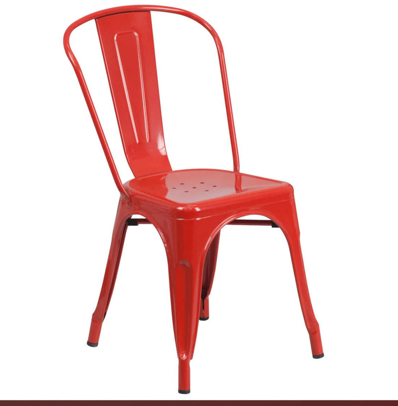 Metal Partially Open Back Dining Side Chairs (Set of 4) - Red