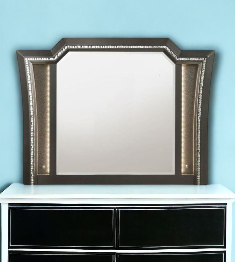 38" Lighted Abstract Framed Mounted Dresser Mirror - Gunmetal