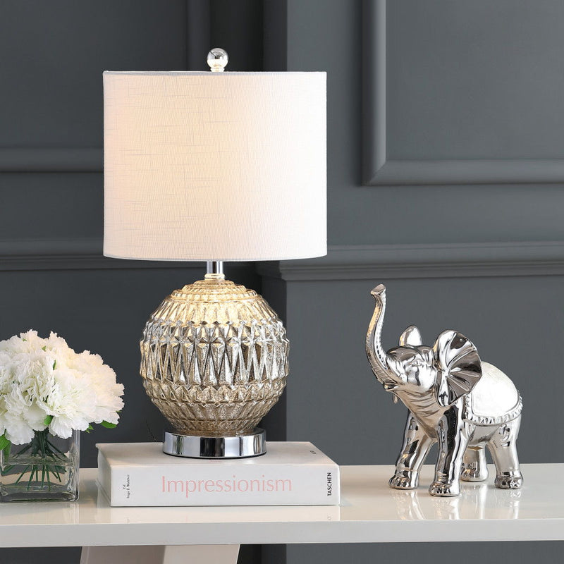 21" Novelty Table Lamp LED With Globe Shade - Silver / Pearl Silver