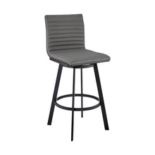 Load image into Gallery viewer, 21" x 17" x 39" Faux Leather And Iron Swivel Counter Height Bar Chair - Gray And Black
