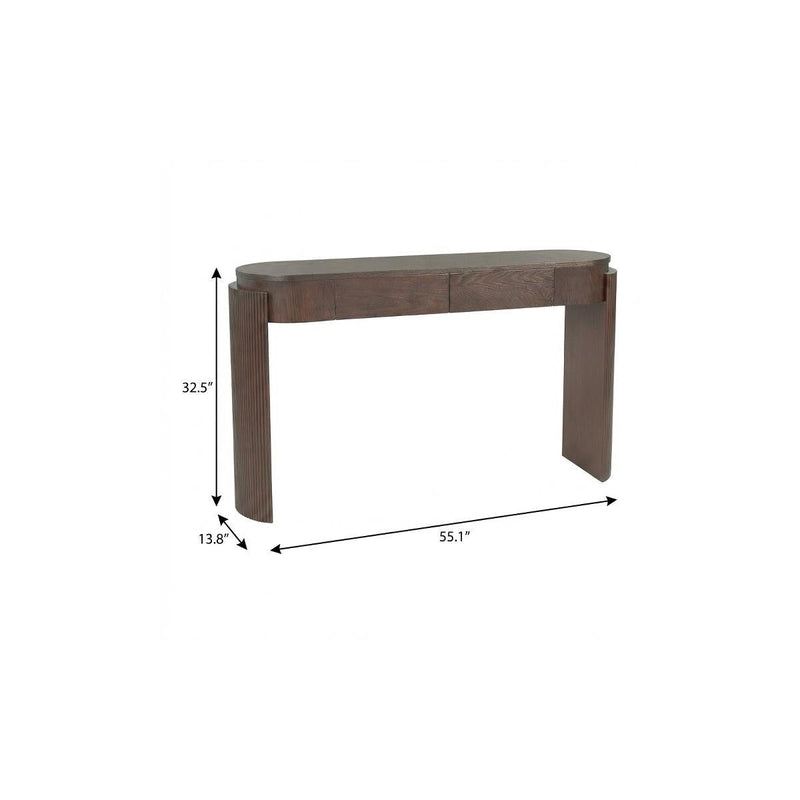 Oval Double Pedestal Console Table With Two Drawers - Espresso
