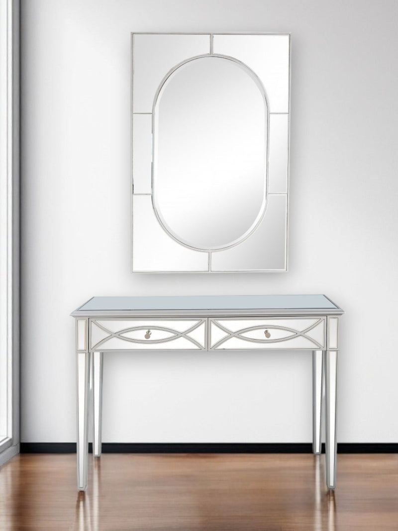 Mirrored Glass Console Table And Drawers - Silver