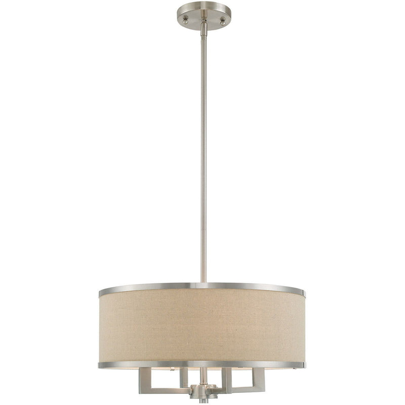 Four Light Metal Dimmable Chandelier With Shades - Nickel / Ash Gray