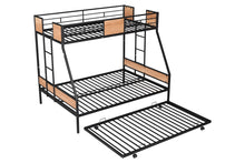 Load image into Gallery viewer, Metal Twin over Full Bunk Bed with Trundle/ Heavy-duty Sturdy Metal/ Noise Reduced/ Safety Guardrail/ Wooden Decoration/ Convenient Trundle / Bunk Bed for Three/ CPC Certified/ No Box Spring Needed
