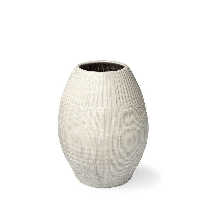 Striped Cylinder Floor Vase - White