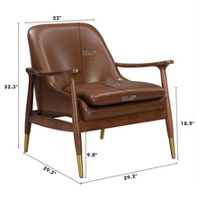 Load image into Gallery viewer, Mid - Century Accent Chair With Cushioned Seat, Brass Tipped Legs
