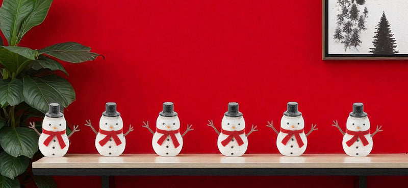 Fabric Christmas Snowman Figurine (Set of 6) - White / Red