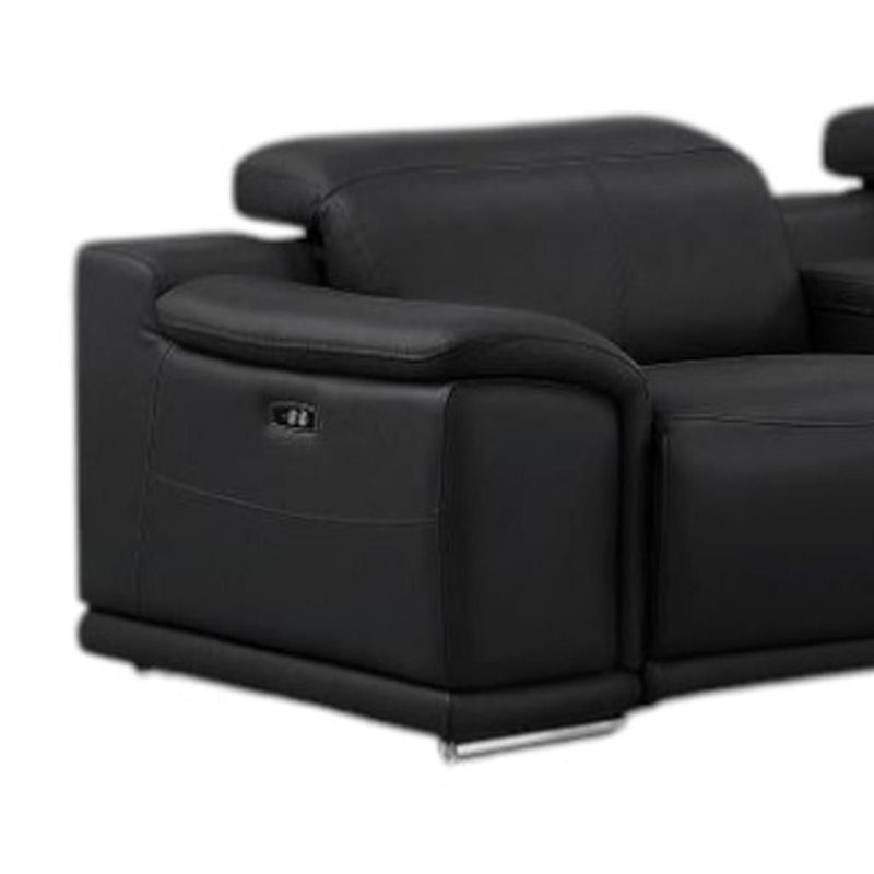 Leather Modular L-Shaped Eight Piece Corner Sectional With Console - Black