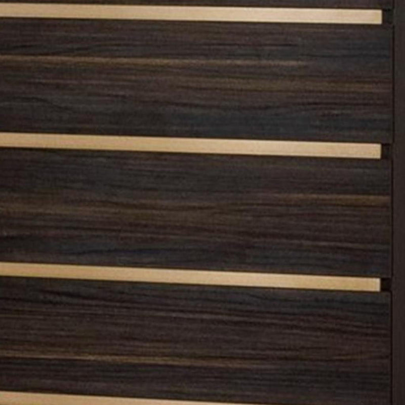 Marble / Solid Wood Stainless Steel Five Drawer Chest - Dark Brown