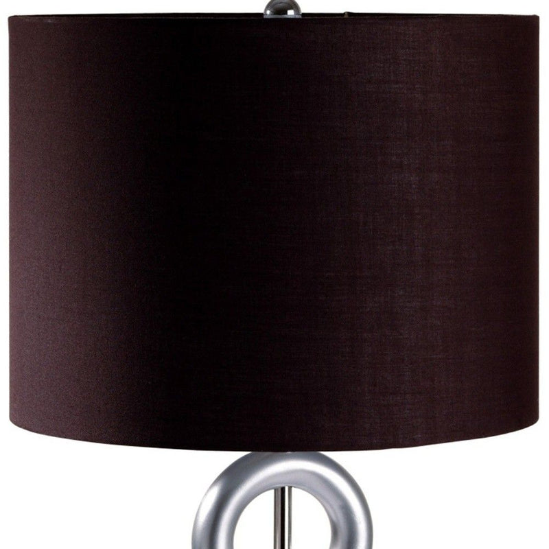 Ceramic Geometric Table Lamp With Brown Classic Drum Shade - Silver