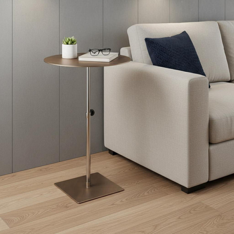 Steel Height Adjustable Round Pedestal End Table - Bronze / Silver
