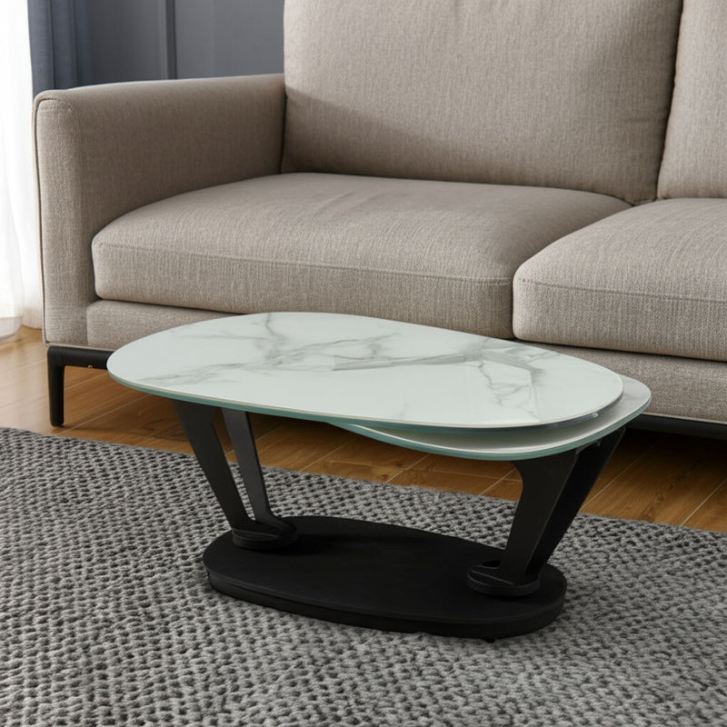 36" Faux Marble And Metal Oval Coffee Table - White And Black