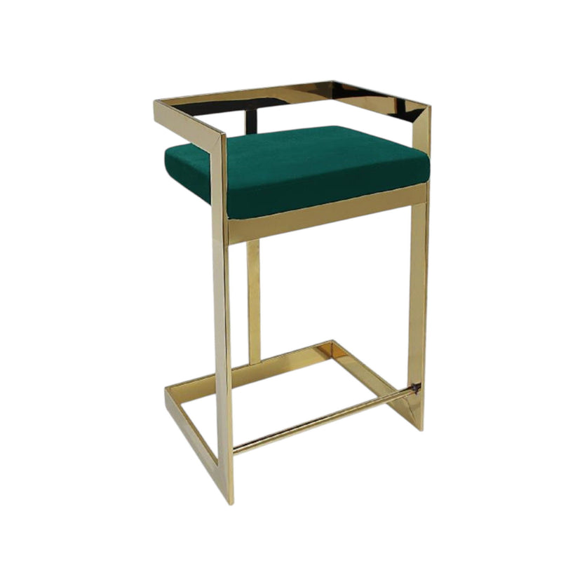 Velvet And Stainless Steel Low Back Counter Height Bar Chair - Green And Gold