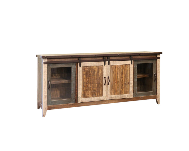 Solid Wooden Cabinet Enclosed Storage Distressed, TV Stand - Brown