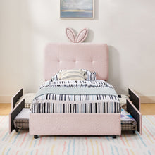 Load image into Gallery viewer, Upholstered Bed With Oversized Rabbit Ear Headboard, LED Lights &amp; 4 Storage Drawers
