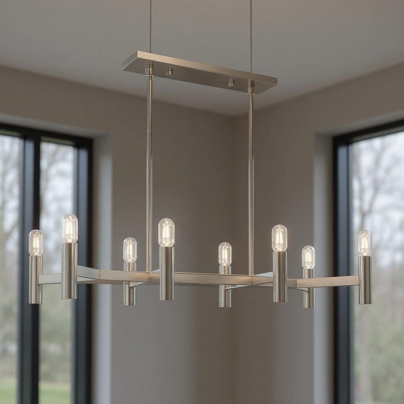 18" Eight Light Dimmable Chandelier With Shades - Nickel