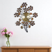 Load image into Gallery viewer, Silent Analog Gingko Floral Wall Clock - Copper / Black
