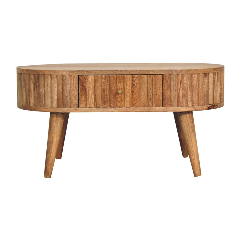 Solid Wood Oval Coffee Table With Two Drawers - Oak