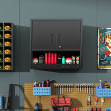 Load image into Gallery viewer, Wall-Mounted Storage Cabinet With Locking Door, 1 Shelf And Open Drawer - Black
