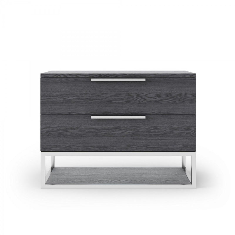 22" Two Drawers Solid Wood Nightstand - Gray