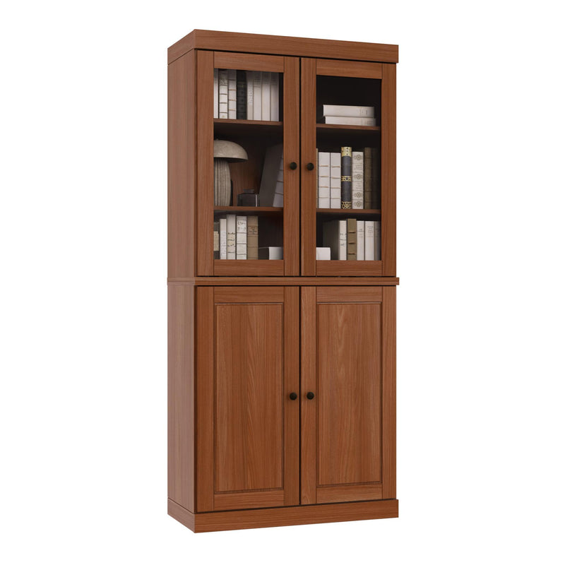 Solid Wood Adjustable Six Tier Library Bookcase With Four Doors (751515) - Coffee
