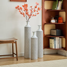 Load image into Gallery viewer, Modern Floor Vase Set Metal Vases With Geometric Pattern, 3 Piece Home Decor Set - White / Black
