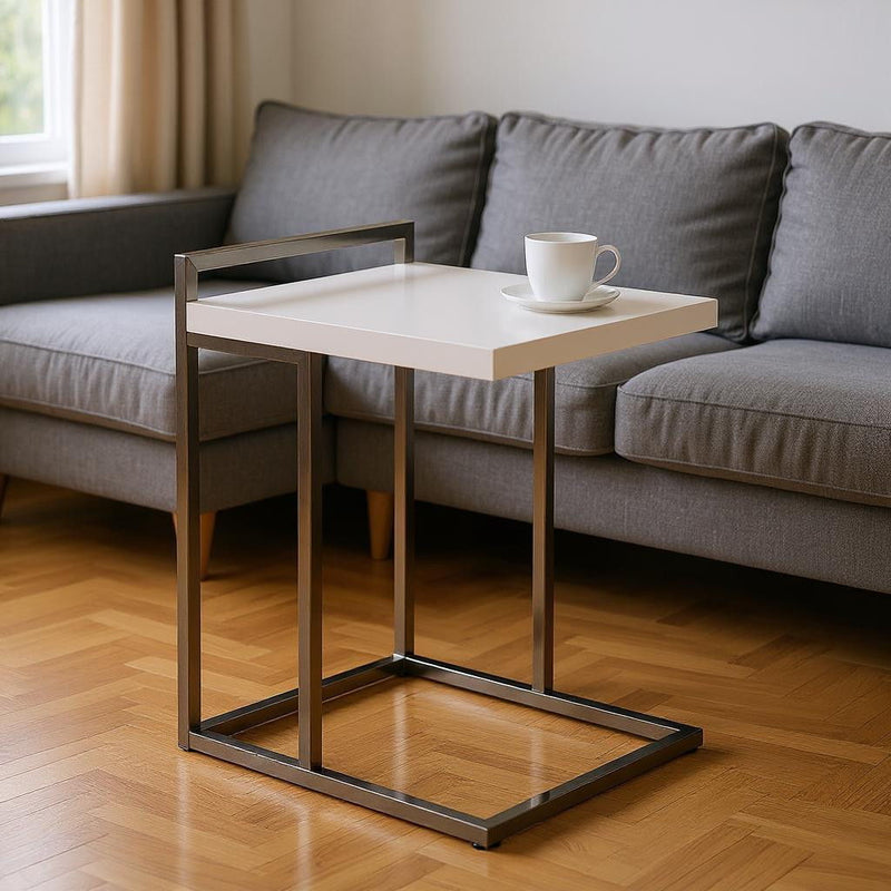 Wood And Metal End Table - White / Silver