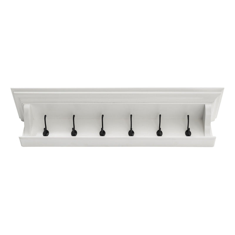 Classic Wood Wide Six Hook Coat Rack - White