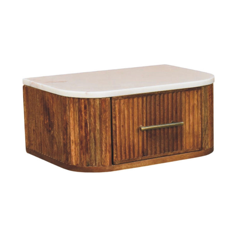 Solid Wood And Marble Ribbed Texture Two Drawer Floating Nightstand - Brown
