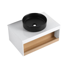 Load image into Gallery viewer, Floating Bathroom Vanity With Glossy Round Vessel Sink
