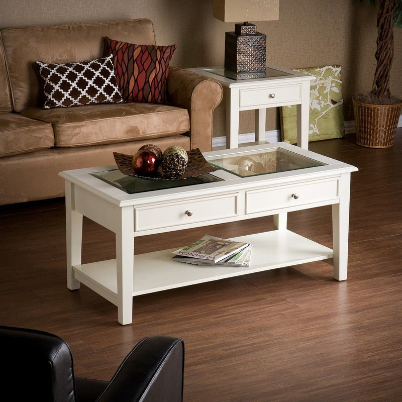 Glass Metal Rectangular Coffee Table - Off White