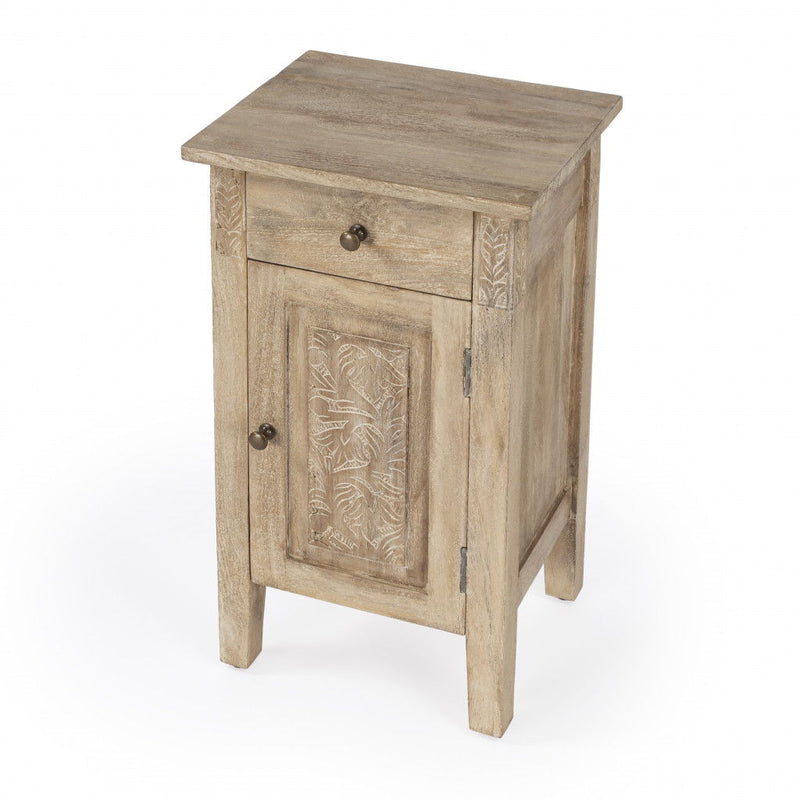 Solid Wood End Table With Cabinet And Drawer - Natural Brown